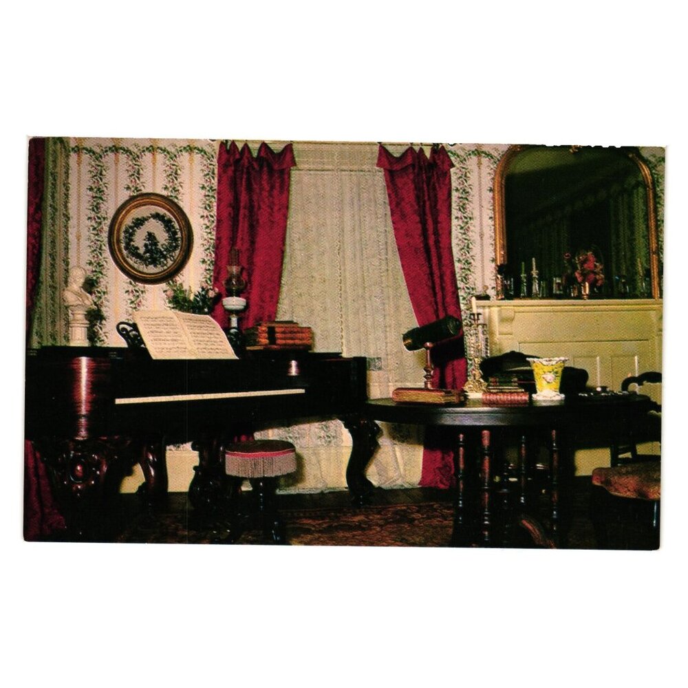 Vintage Canada Village Parlor Postcard Loucks House Piano Victorian Decor